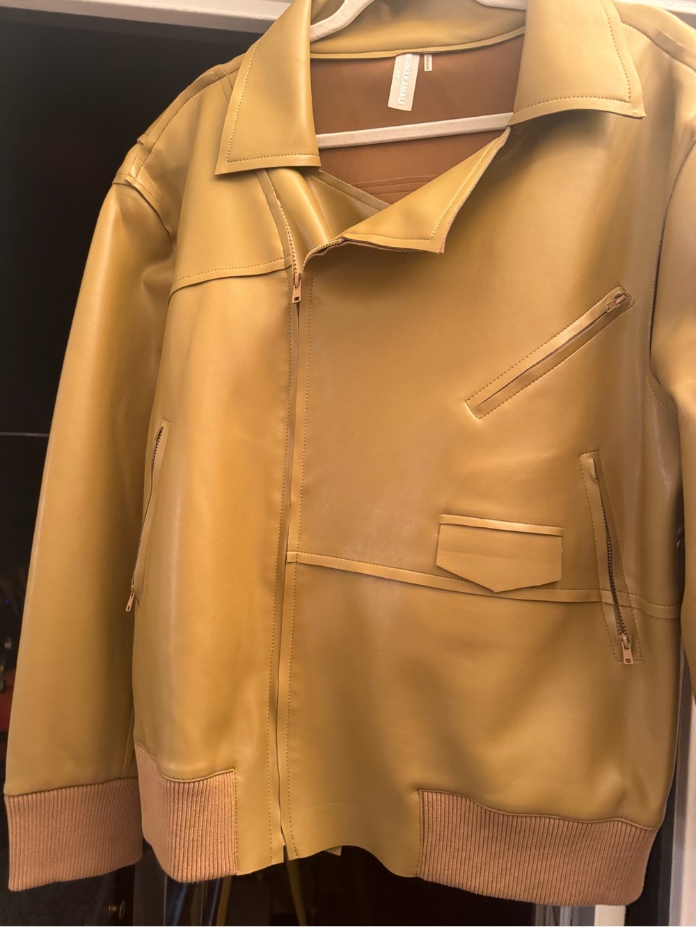 Norma Kamali Mustard Yellow Vegan Leather Bomber Jacket